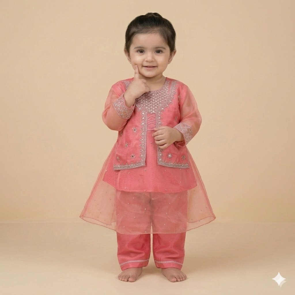 Girls Embroidered Organza Kurta Set | Eid & Festive Wear