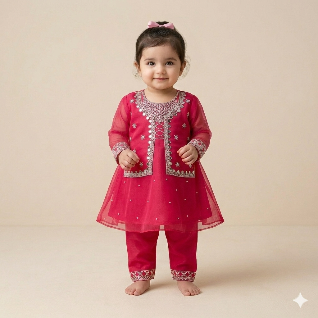 Girls Embroidered Organza Kurta Set | Eid & Festive Wear