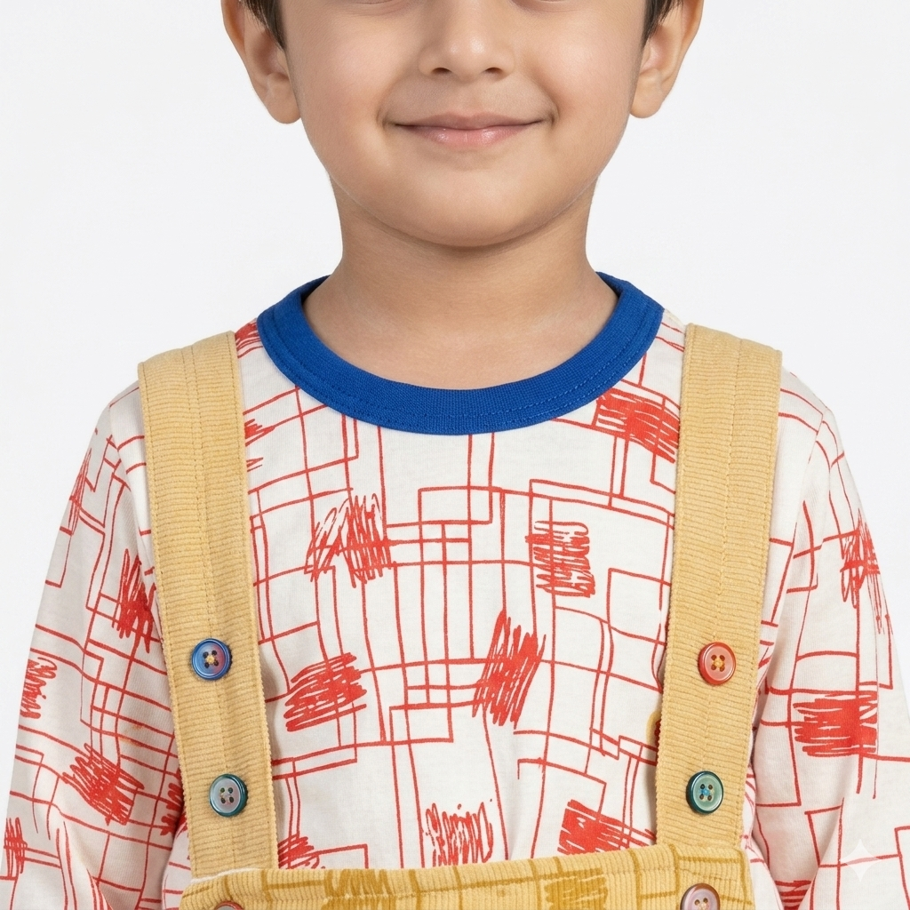 Boys Graphic Tee & Mustard Dungaree Jogger Set | Tractor Print  | Suspender Style | Casual & Playwear | Age 2–4Y