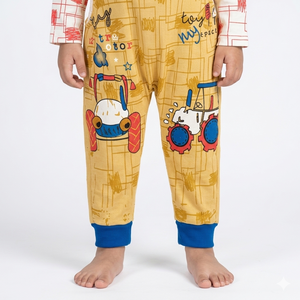 Boys Graphic Tee & Mustard Dungaree Jogger Set | Tractor Print  | Suspender Style | Casual & Playwear | Age 2–4Y