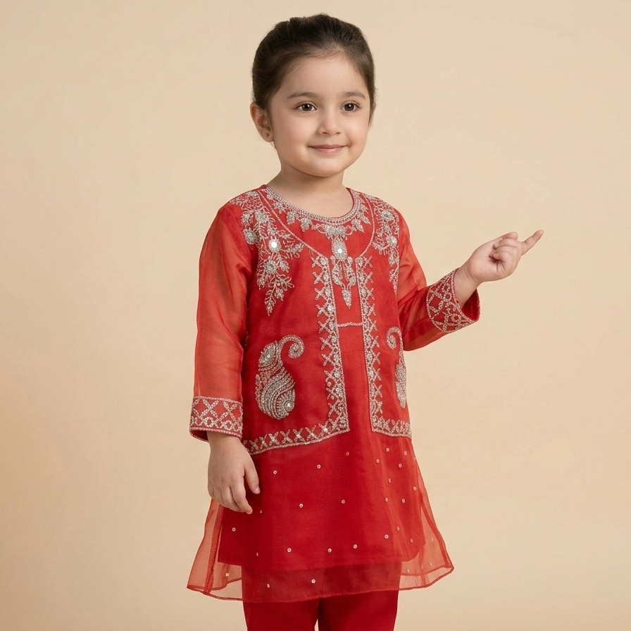 Girls Embroidered Organza Kurta Set | Eid & Festive Wear