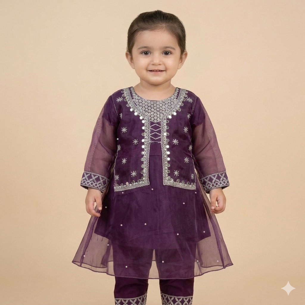 Girls Embroidered Organza Kurta Set | Eid & Festive Wear