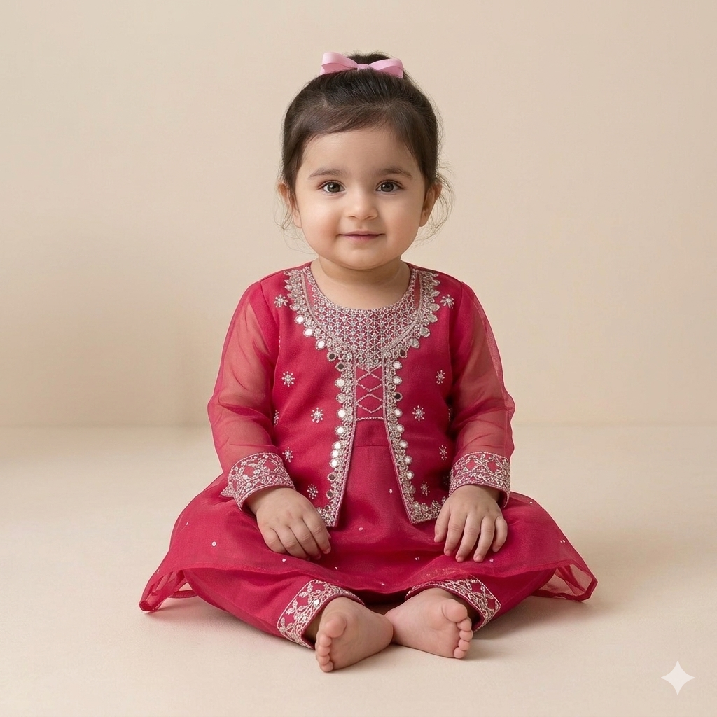 Girls Embroidered Organza Kurta Set | Eid & Festive Wear