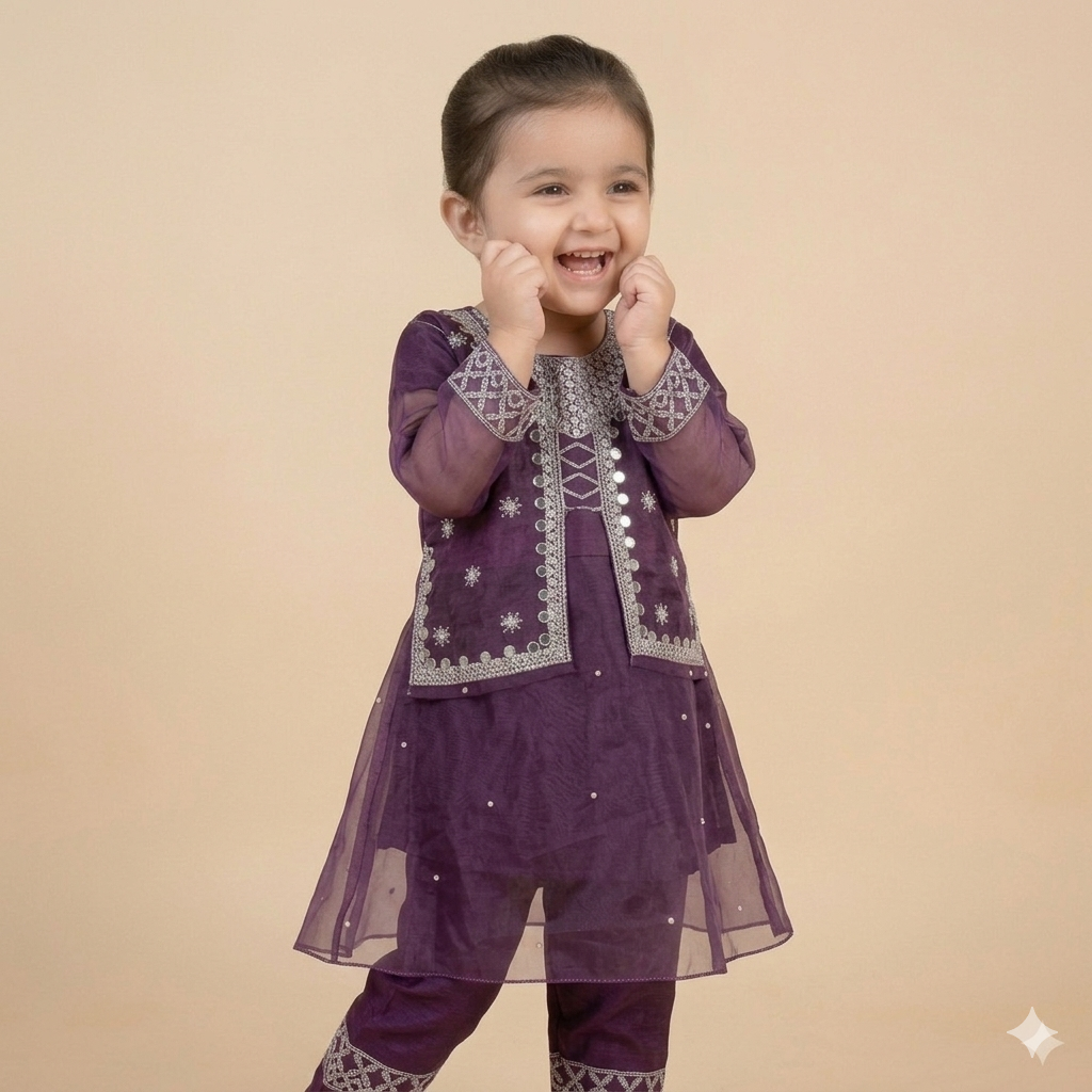 Girls Embroidered Organza Kurta Set | Eid & Festive Wear