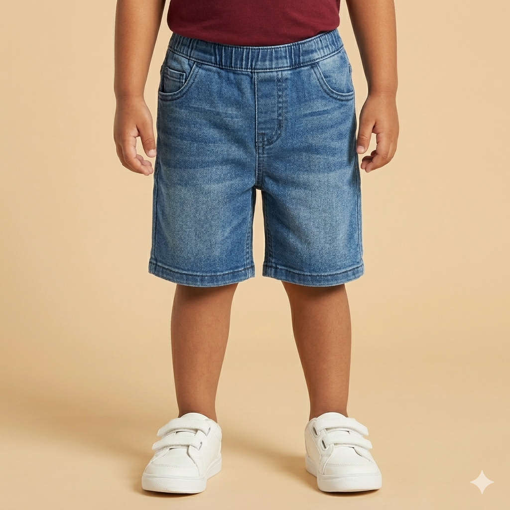 Boys Maroon Crocodile Graphic T-Shirt & Blue Denim Shorts Set  | Short Sleeve | Summer Casual Wear | Age 2–4Y