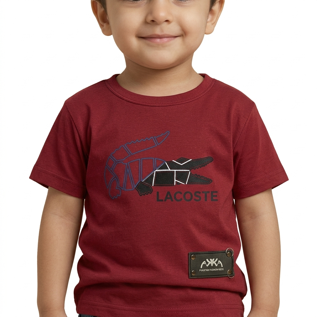 Boys Maroon Crocodile Graphic T-Shirt & Blue Denim Shorts Set  | Short Sleeve | Summer Casual Wear | Age 2–4Y