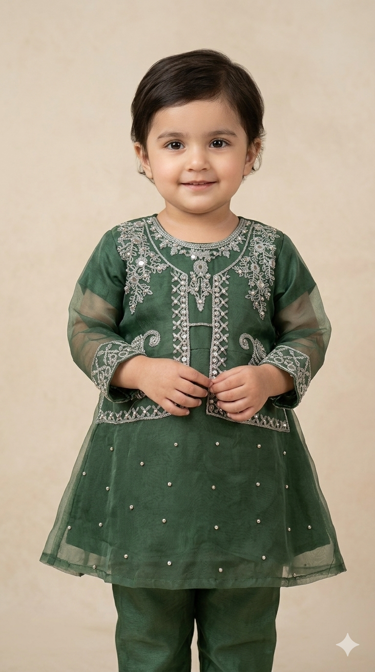 Girls Embroidered Organza Kurta Set | Eid & Festive Wear